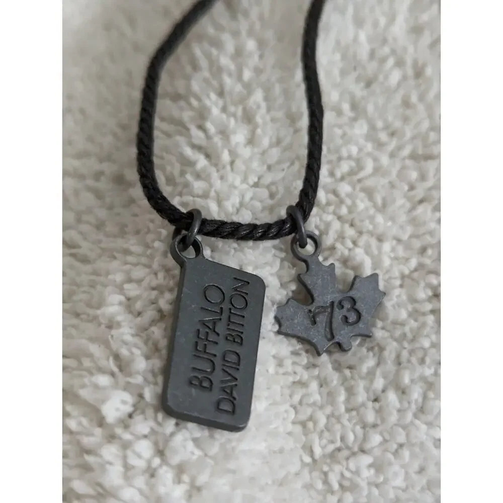 Buffalo David Bitton Y2K Grunge Cord Necklace Dog Tag Maple Leaf Charm Mens VtG